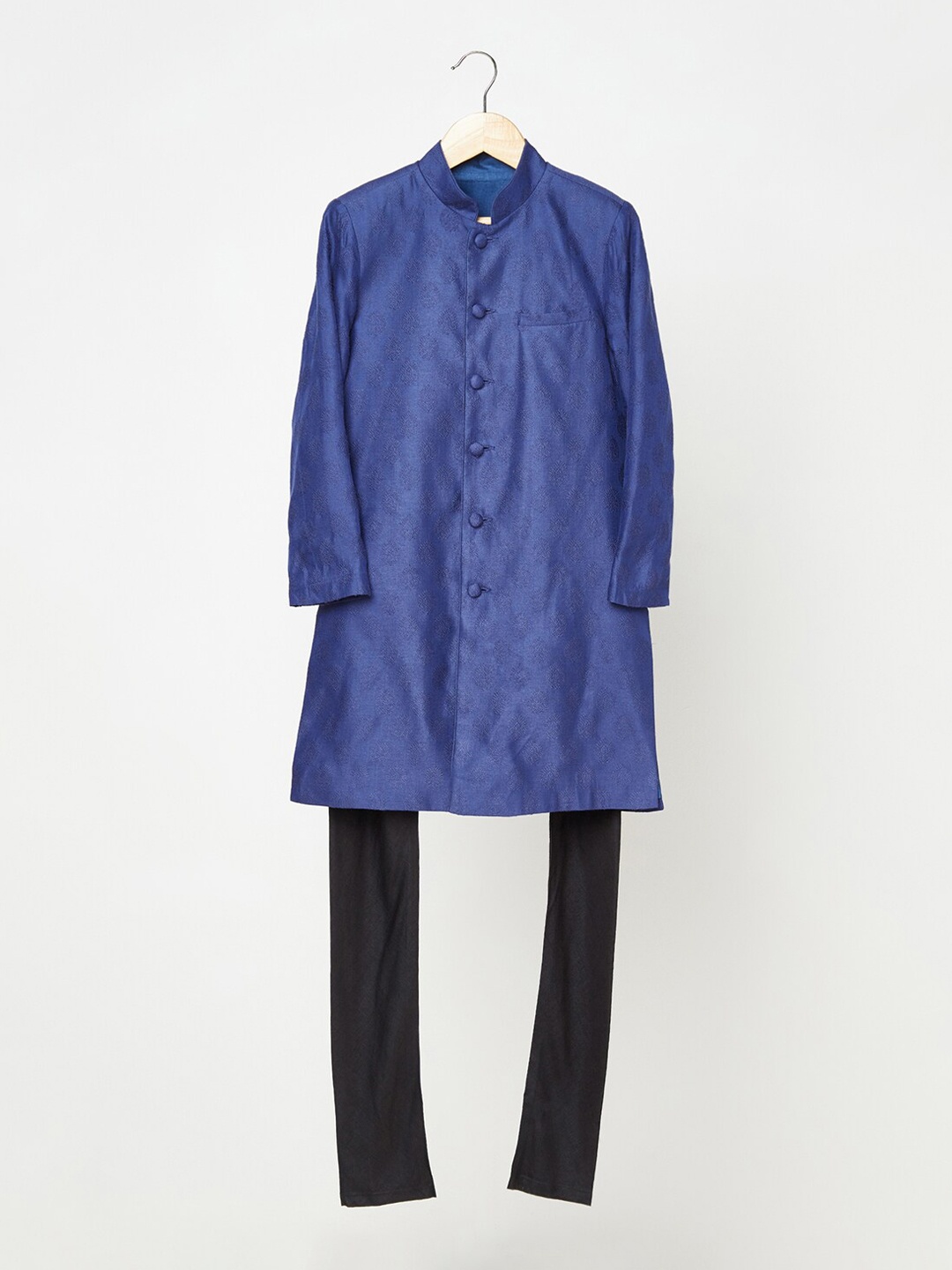 

Fabindia Boys Blue & Black Woven Design Sherwani Set