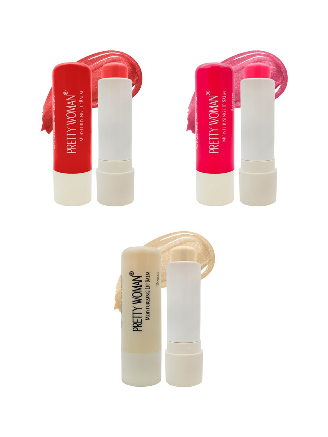 

Pretty Woman Set of 3 Tinted Moisturising Lip Balm - Strawberry Raspberry & Vanilla, Pink