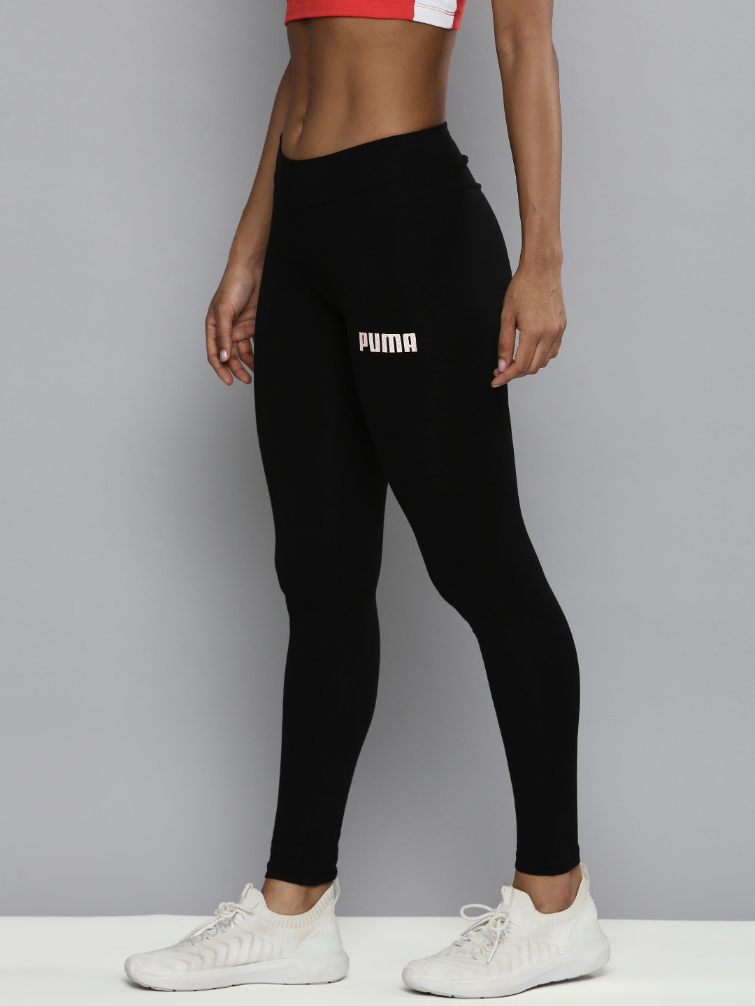 

Puma Women Black Grained Graphic Logo Tights