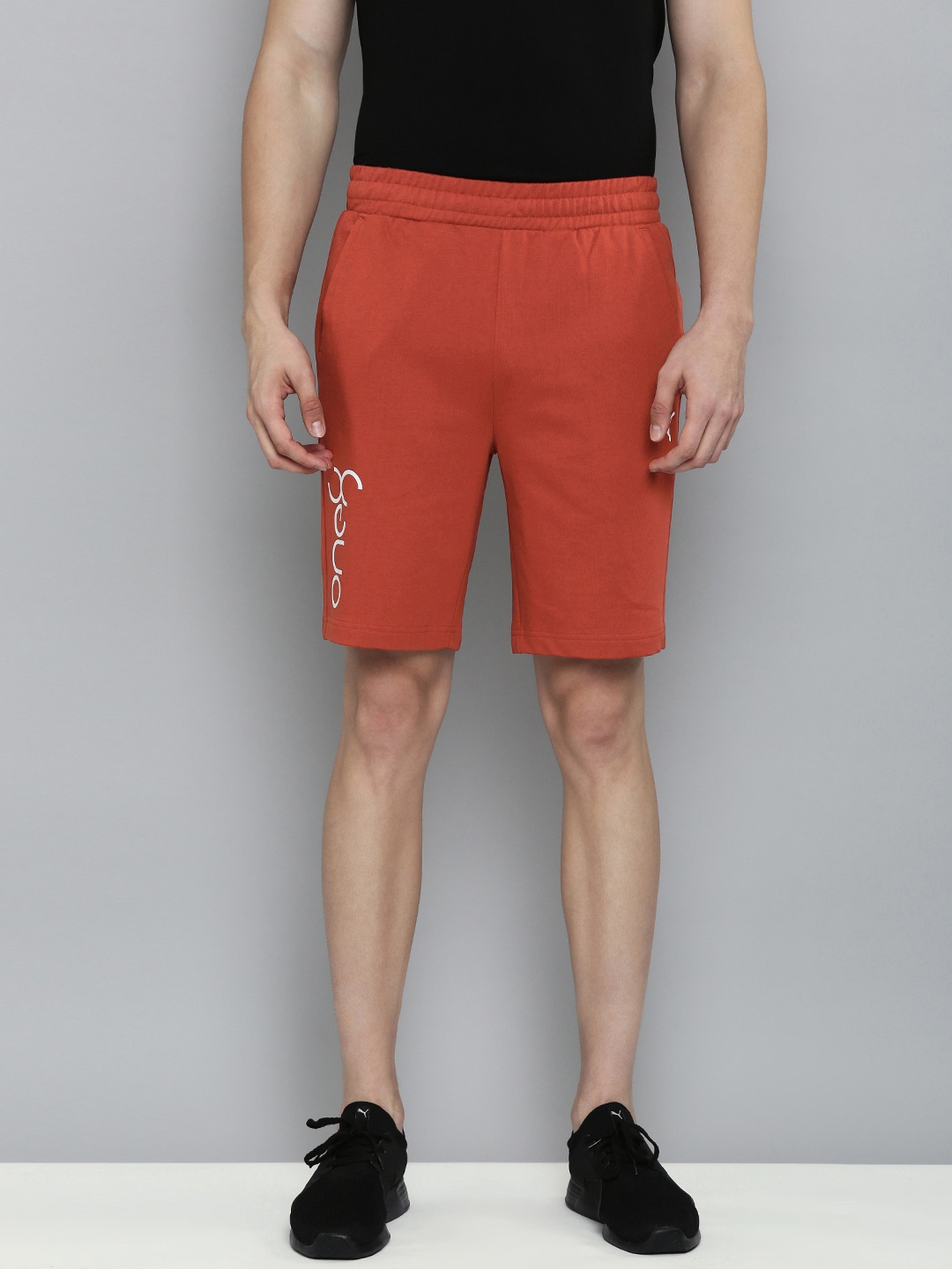 

one8 x PUMA Men Red Brand Logo Printed Slim Fit Sports Shorts