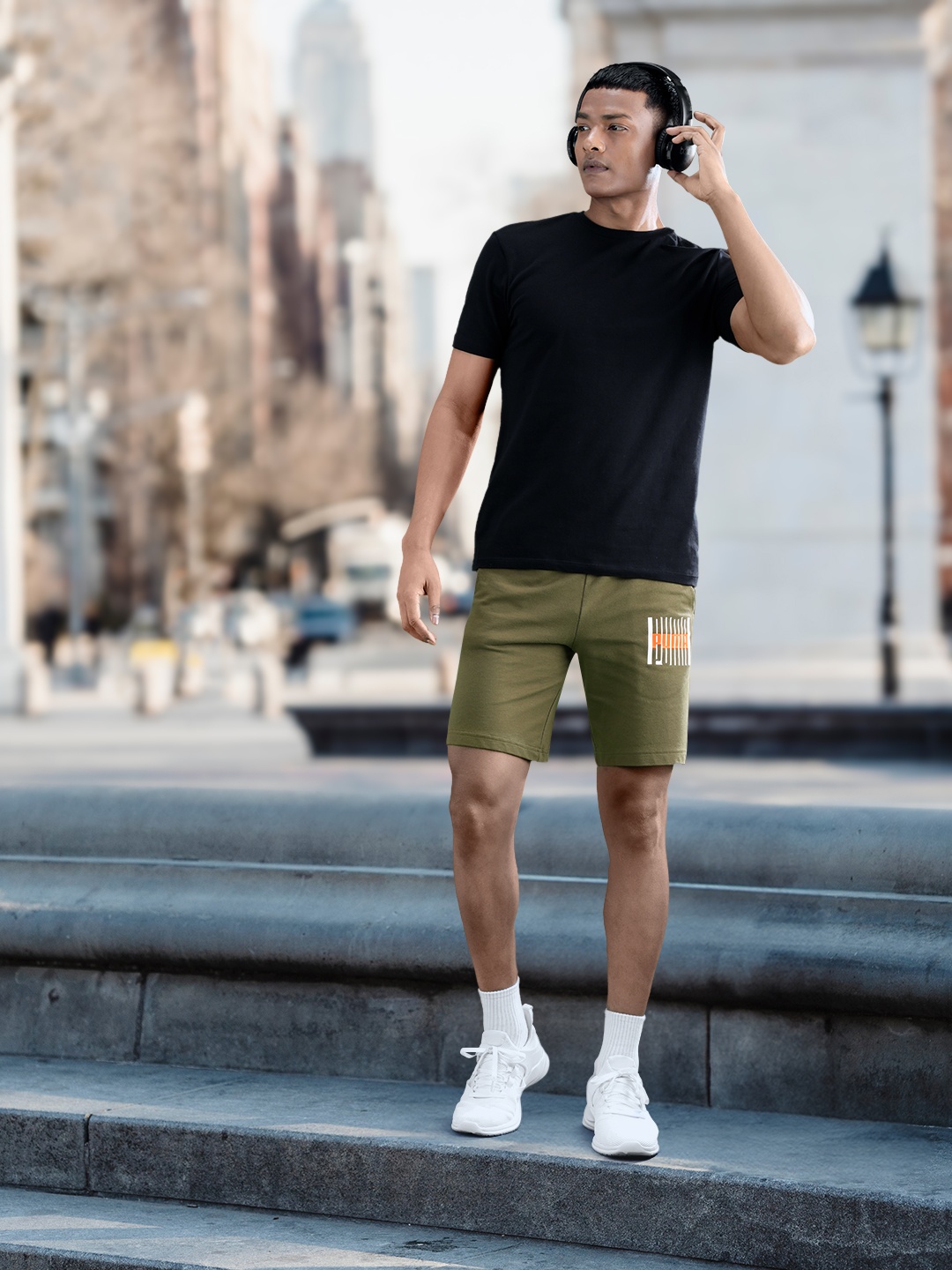 

Puma Men Olive Green Slim Fit Sports Shorts