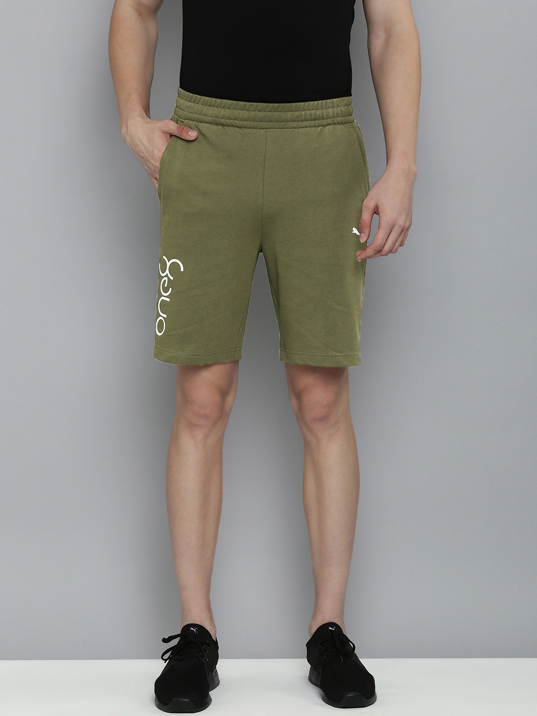 

one8 x PUMA Men Olive Green Brand Logo Printed Slim Fit Sports Shorts