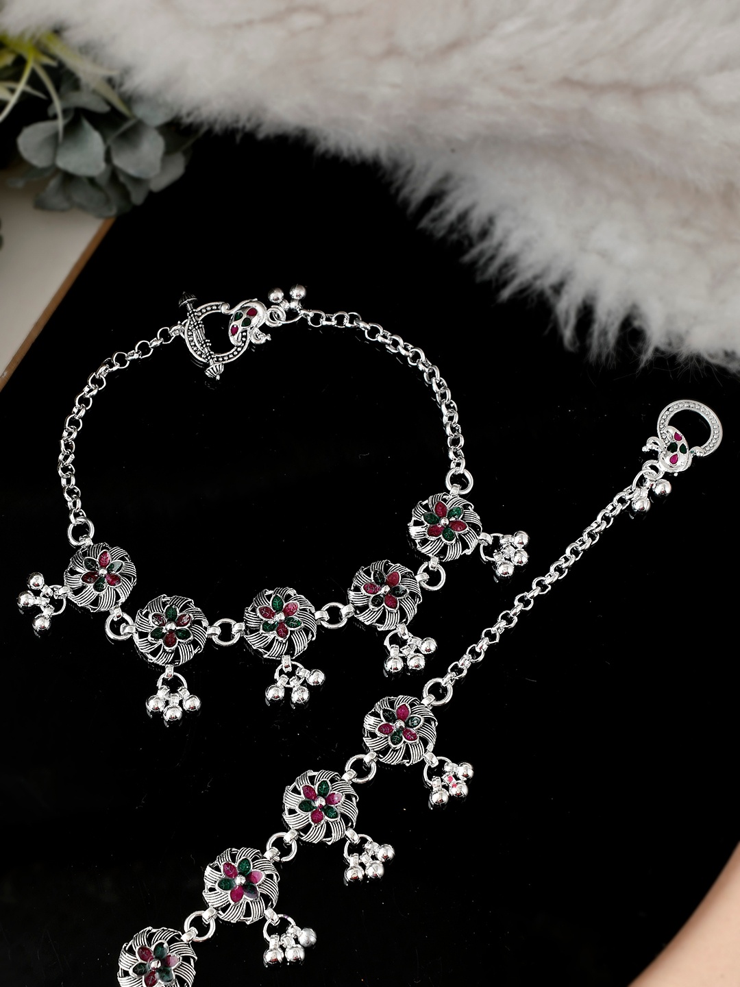 

Silvermerc Designs Set Of 2 Oxidised Silver-Plated Anklets