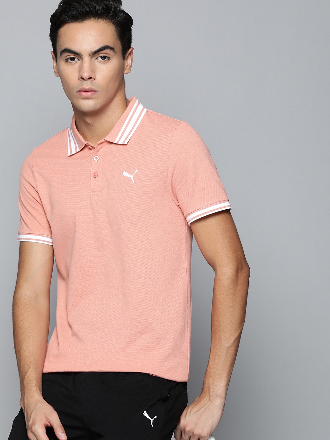 

one8 x PUMA Men Pink & White Placement Printed Polo Collar Casual T-shirt