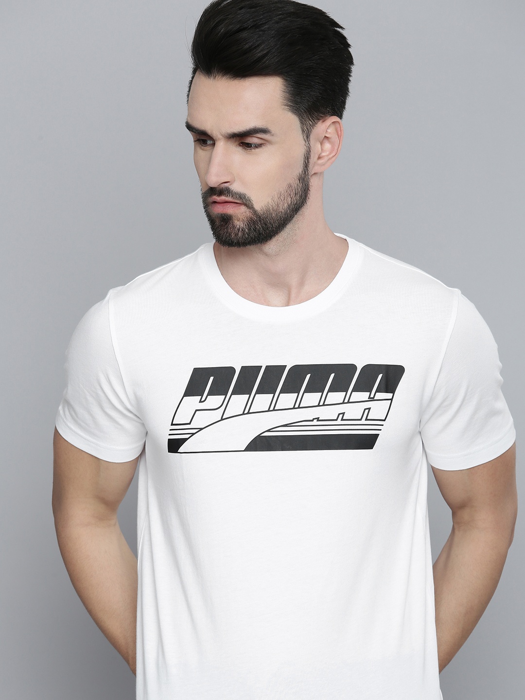 

Puma Men White & Black Brand Logo Printed DryCell T-shirt