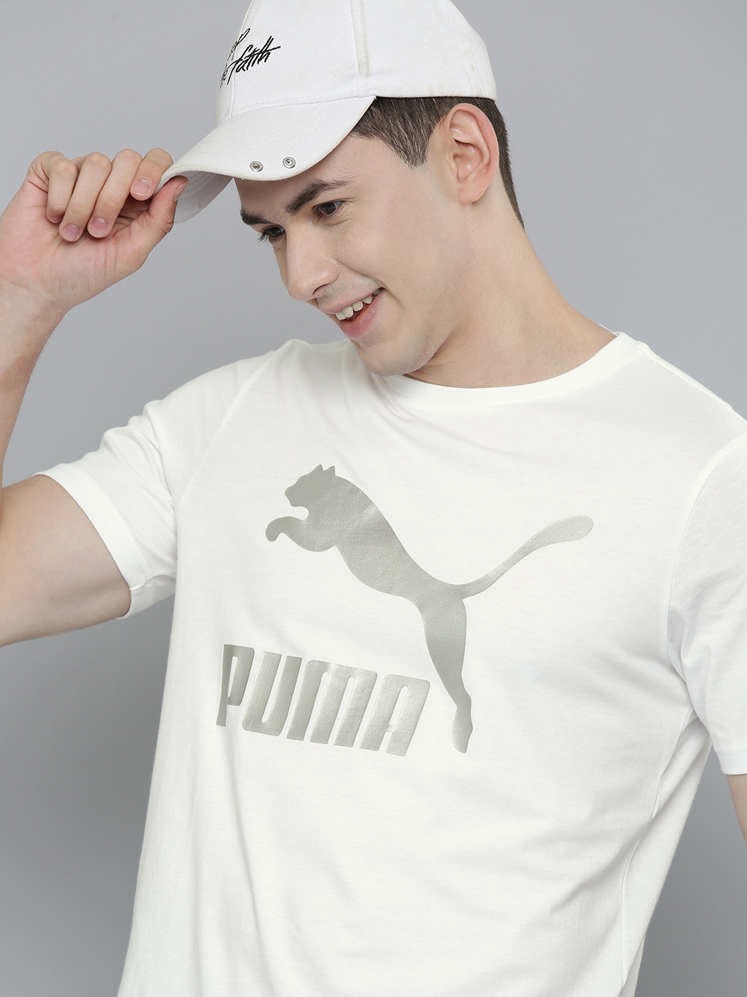 

Puma Men White & Grey Graphic Printed Pure Cotton Casual T-shirt