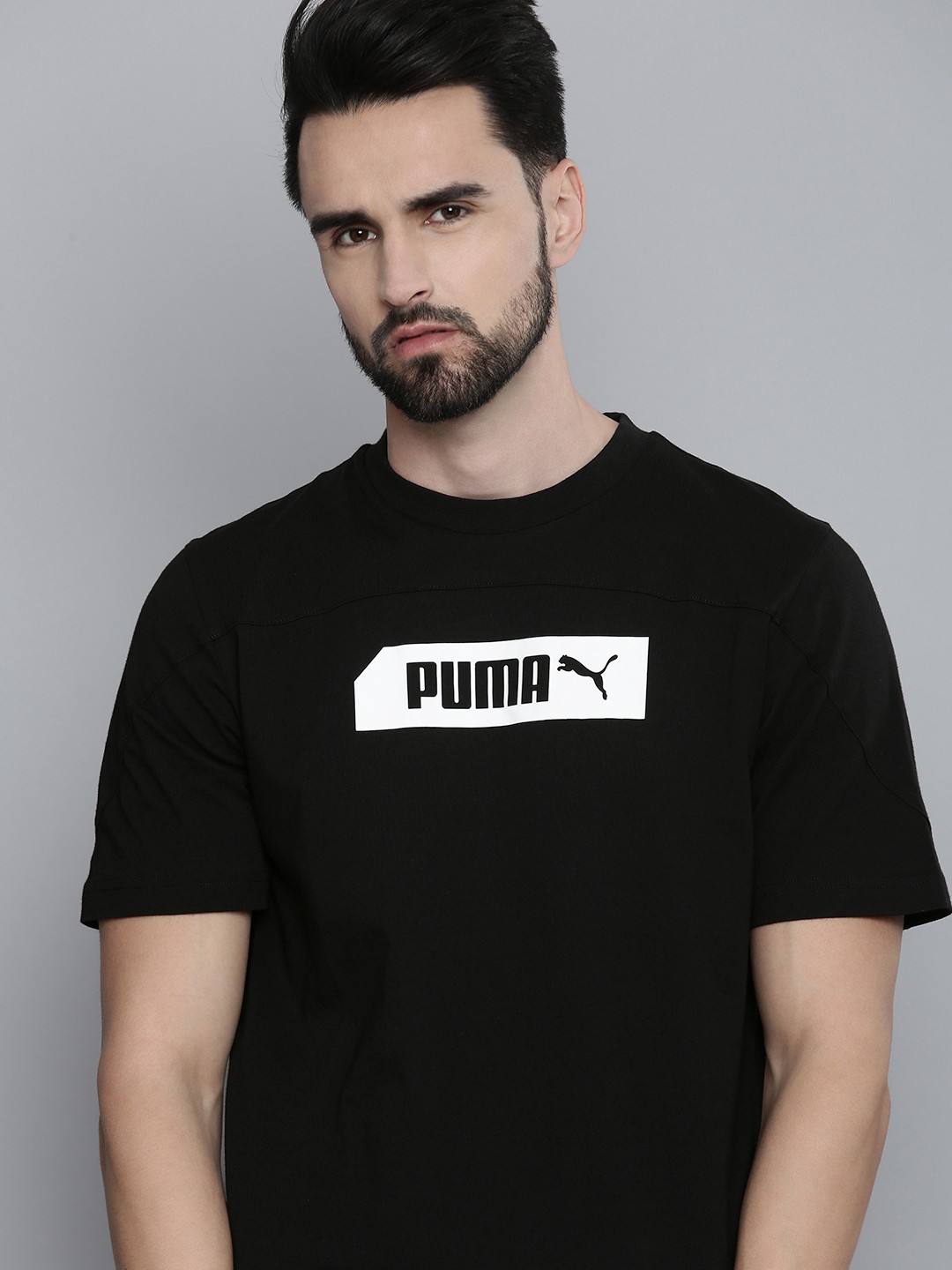 

Puma Men Black Brand Logo Relaxed Fit Printed T-shirt