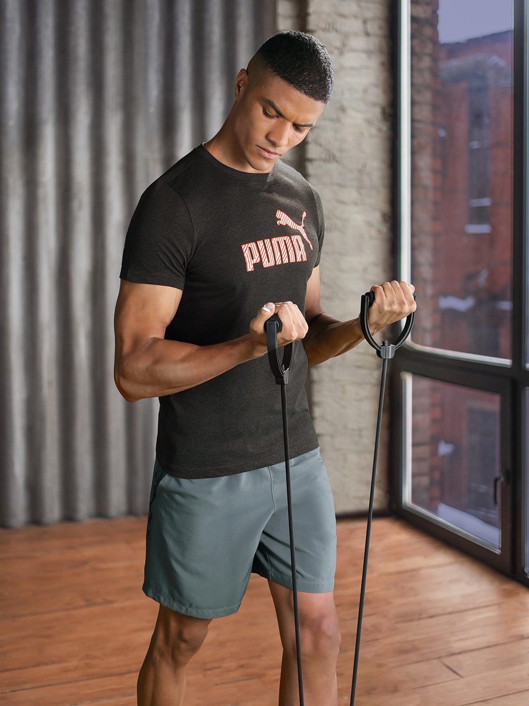 

Puma Brand Logo Printed Slim Fit T-shirt, Charcoal
