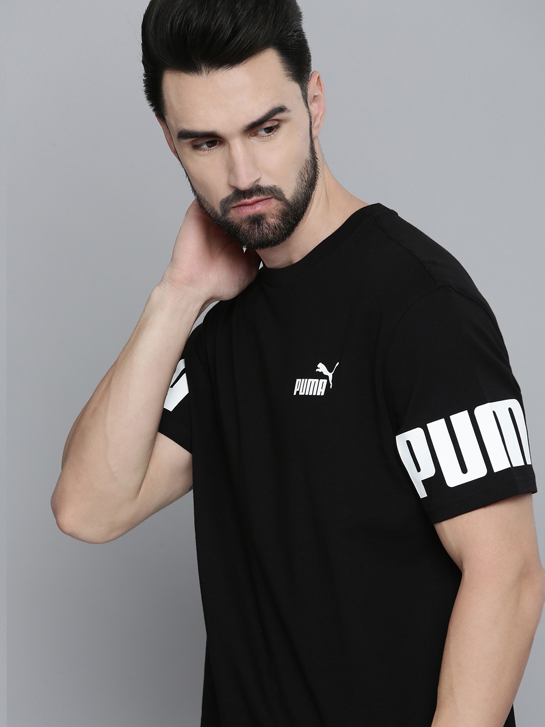 

Puma Men Black & White Brand Logo Printed T-shirt