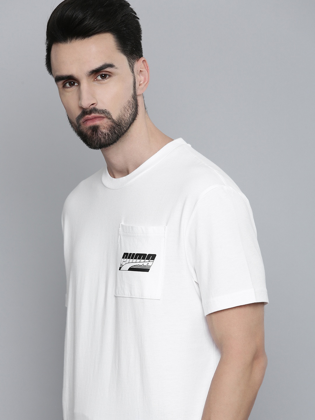 

Puma Men White & Black Brand Logo Printed Pure Cotton T-shirt