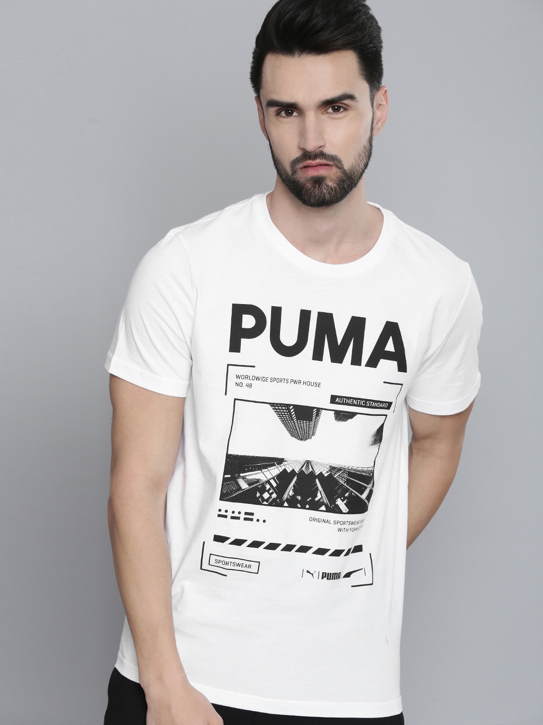 

Puma Men White & Black Typography Printed T-shirt