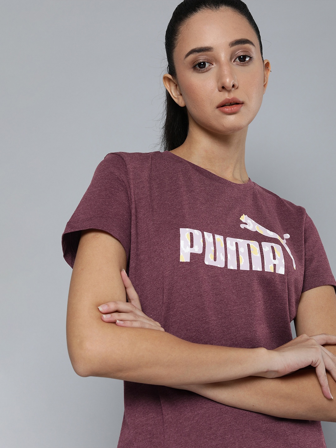 

Puma Women Purple Brand Logo Printed Sports T-shirt