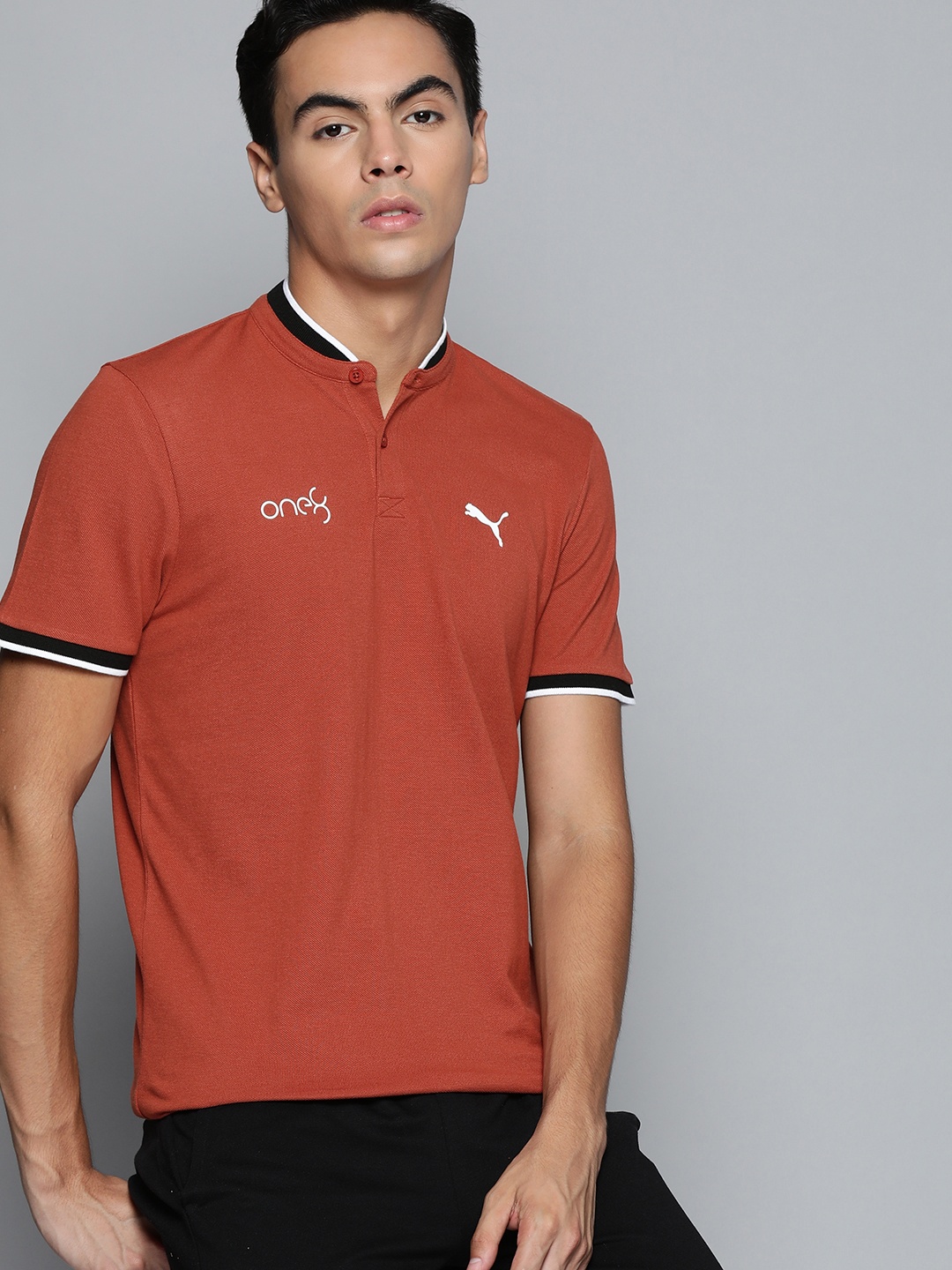 one8 x PUMA Men Red & White Printed Mandarin Collar Casual T-shirt