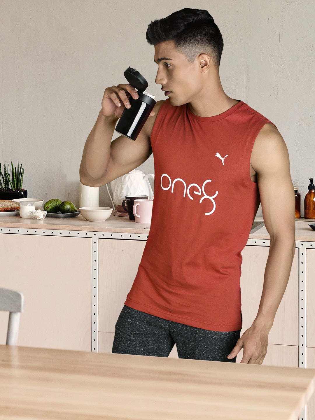 

Puma Men Red & White Printed Slim Fit T-shirt