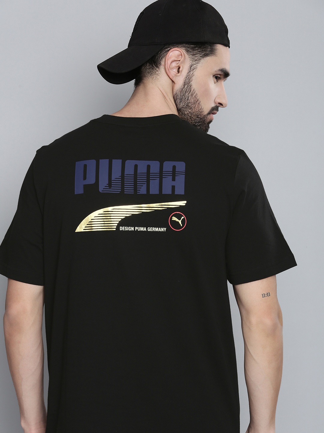 

Puma Men Black Brand Logo Printed Pure Cotton T-shirt