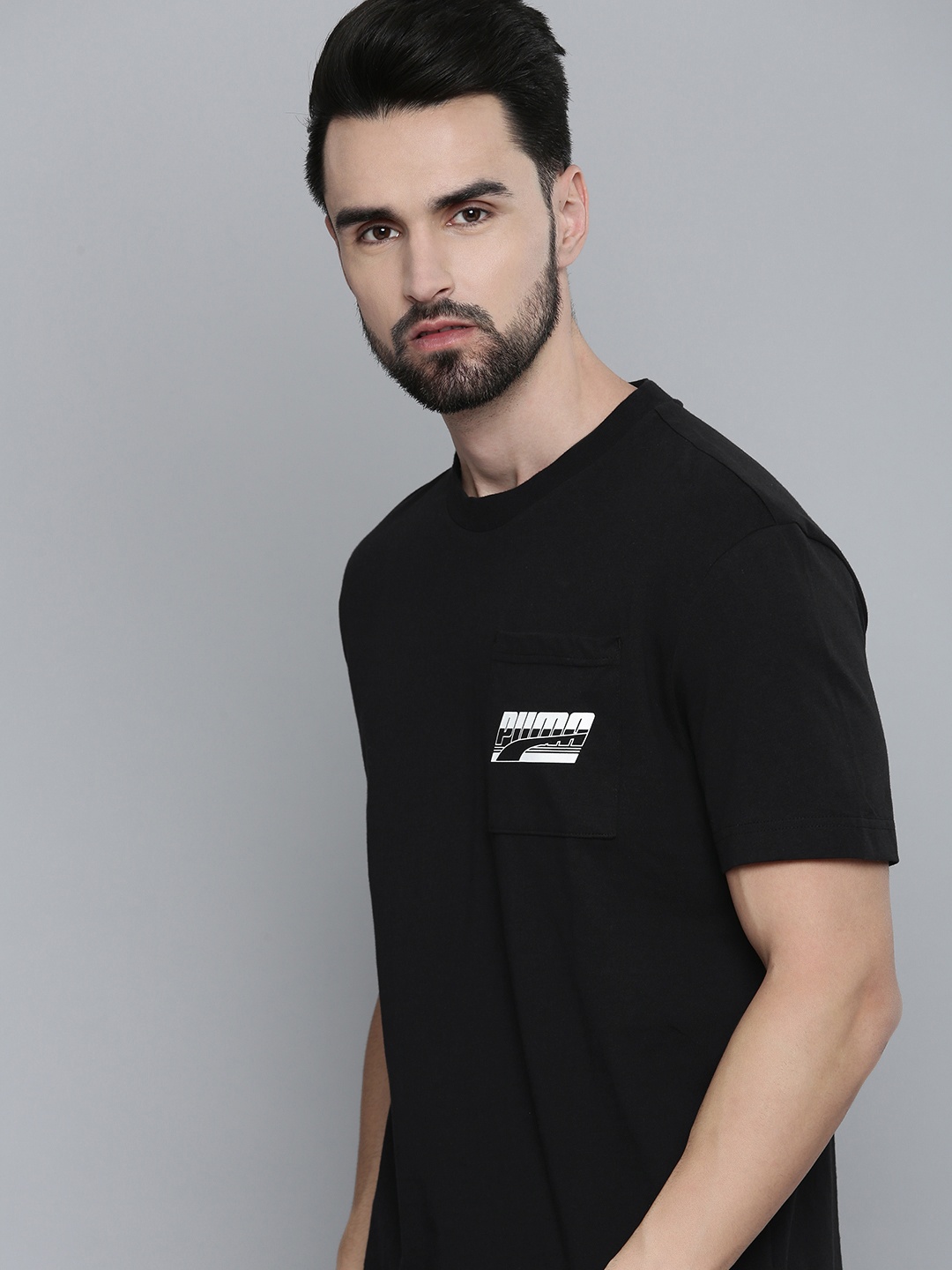 

Puma Men Black & White Brand Logo Printed T-shirt