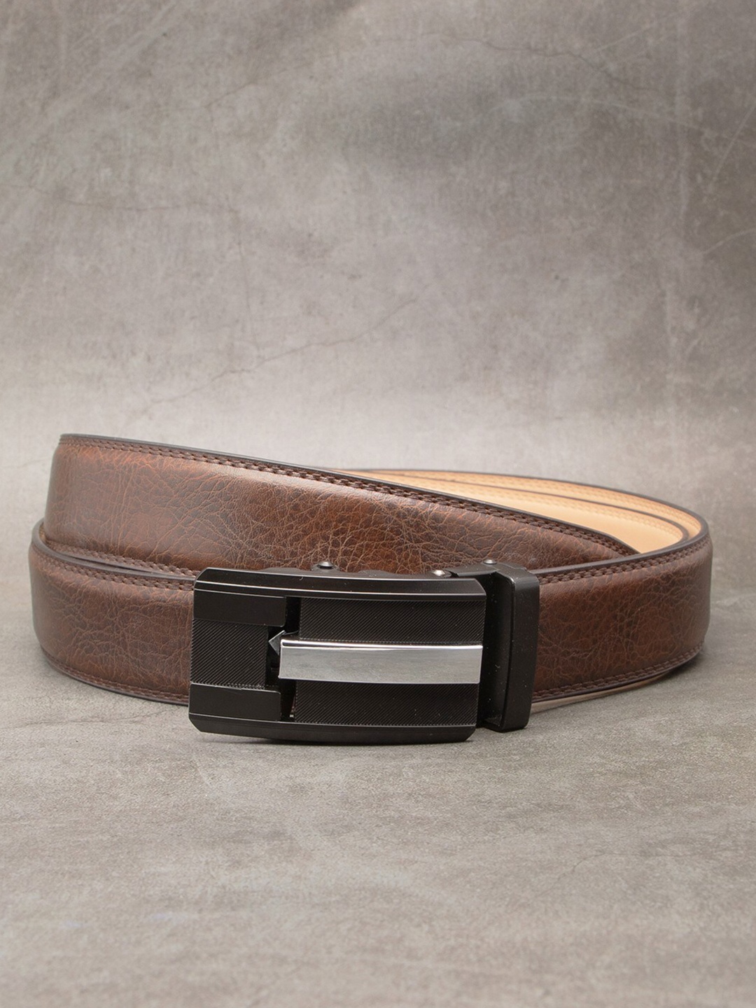 

BANGE Men Brown Textured Leather Formal Belt