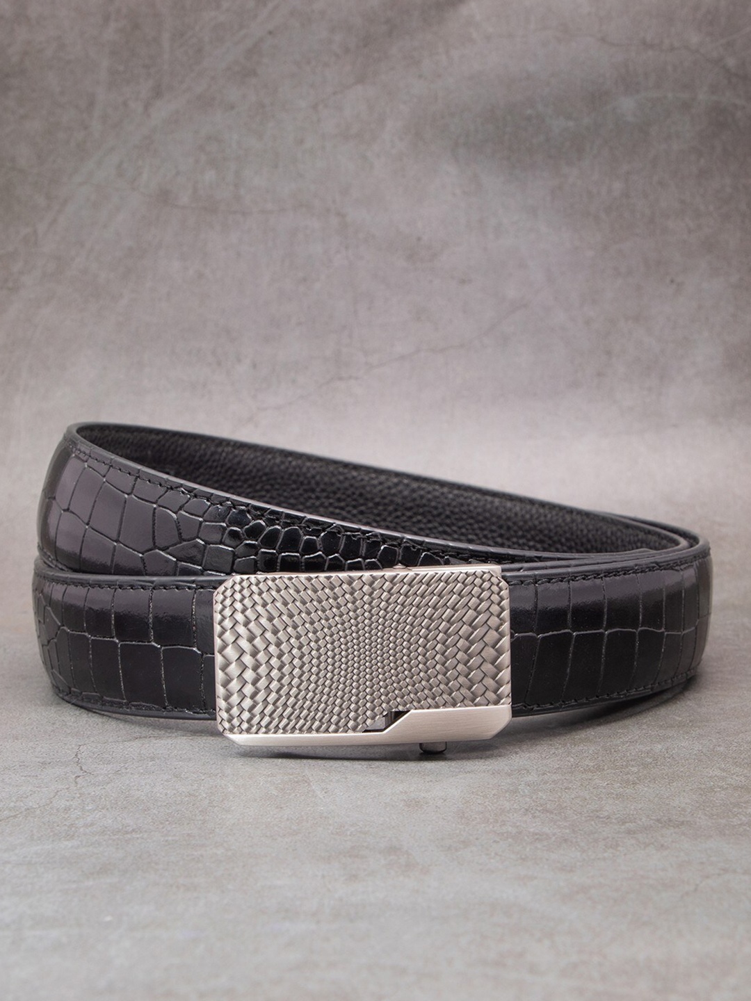 

BANGE Men Black Textured Leather Formal Belt