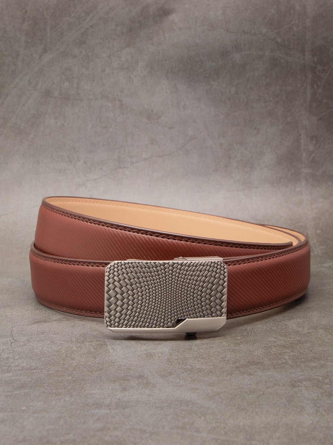 

BANGE Men Red Textured Leather Formal Belt