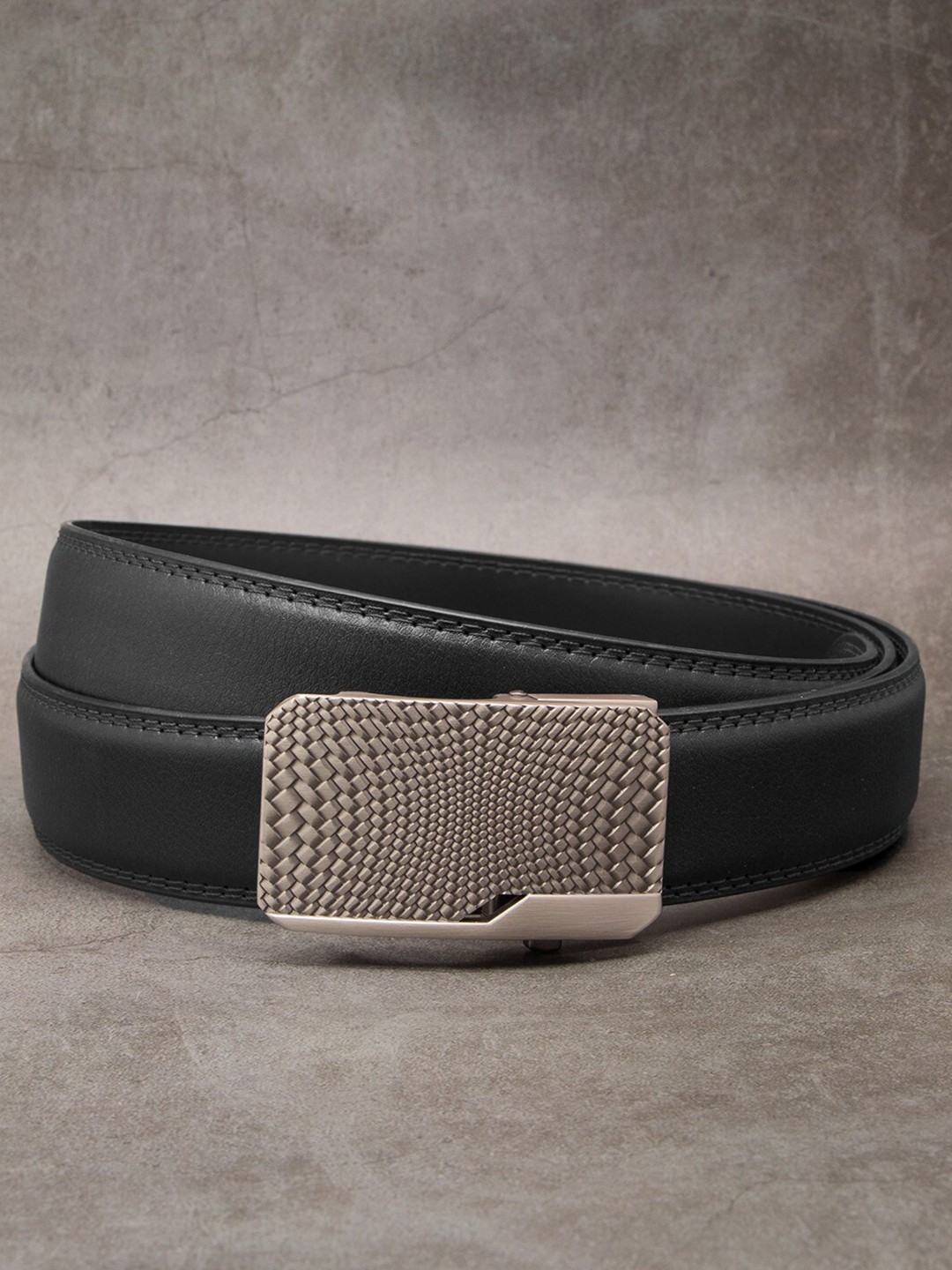 

BANGE Men Black Textured Genuine Leather Formal Belt