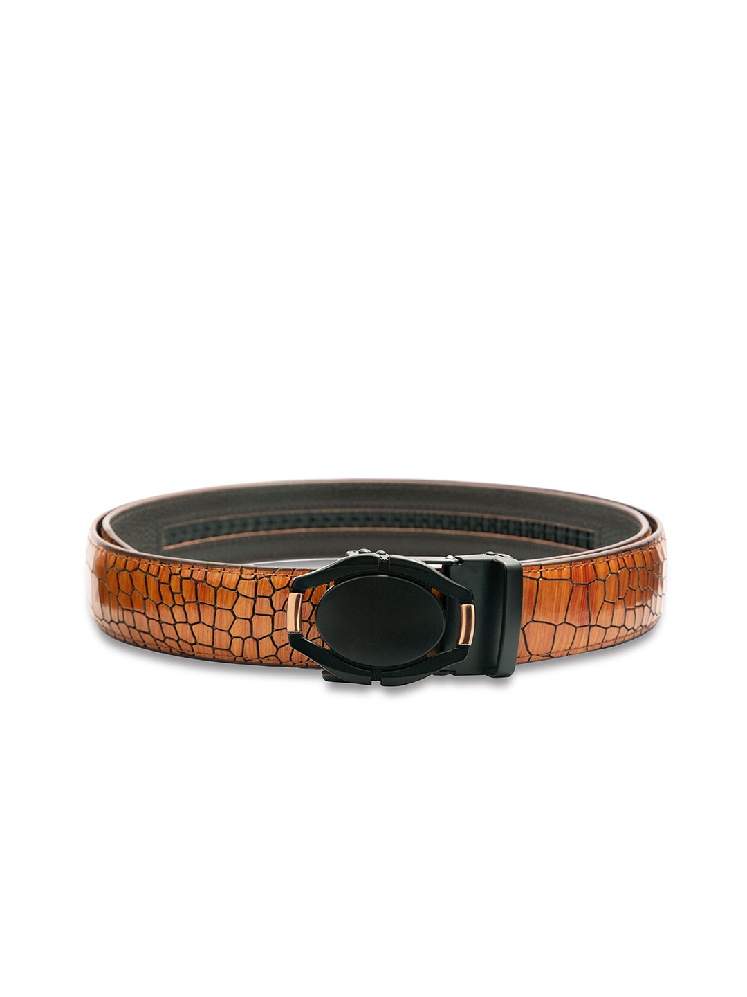 

BANGE Men Orange Animal Textured Leather Belt
