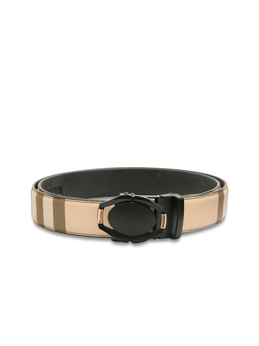 

BANGE Men Beige & Brown Striped Leather Belt