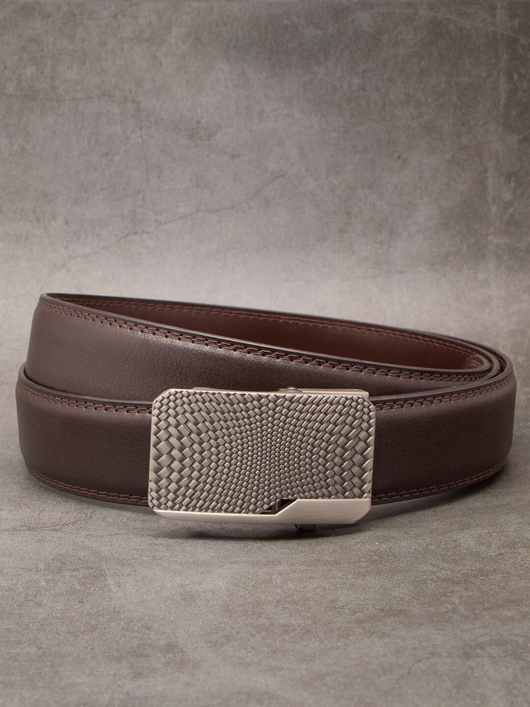 

BANGE Men Brown Textured Leather Formal Belt