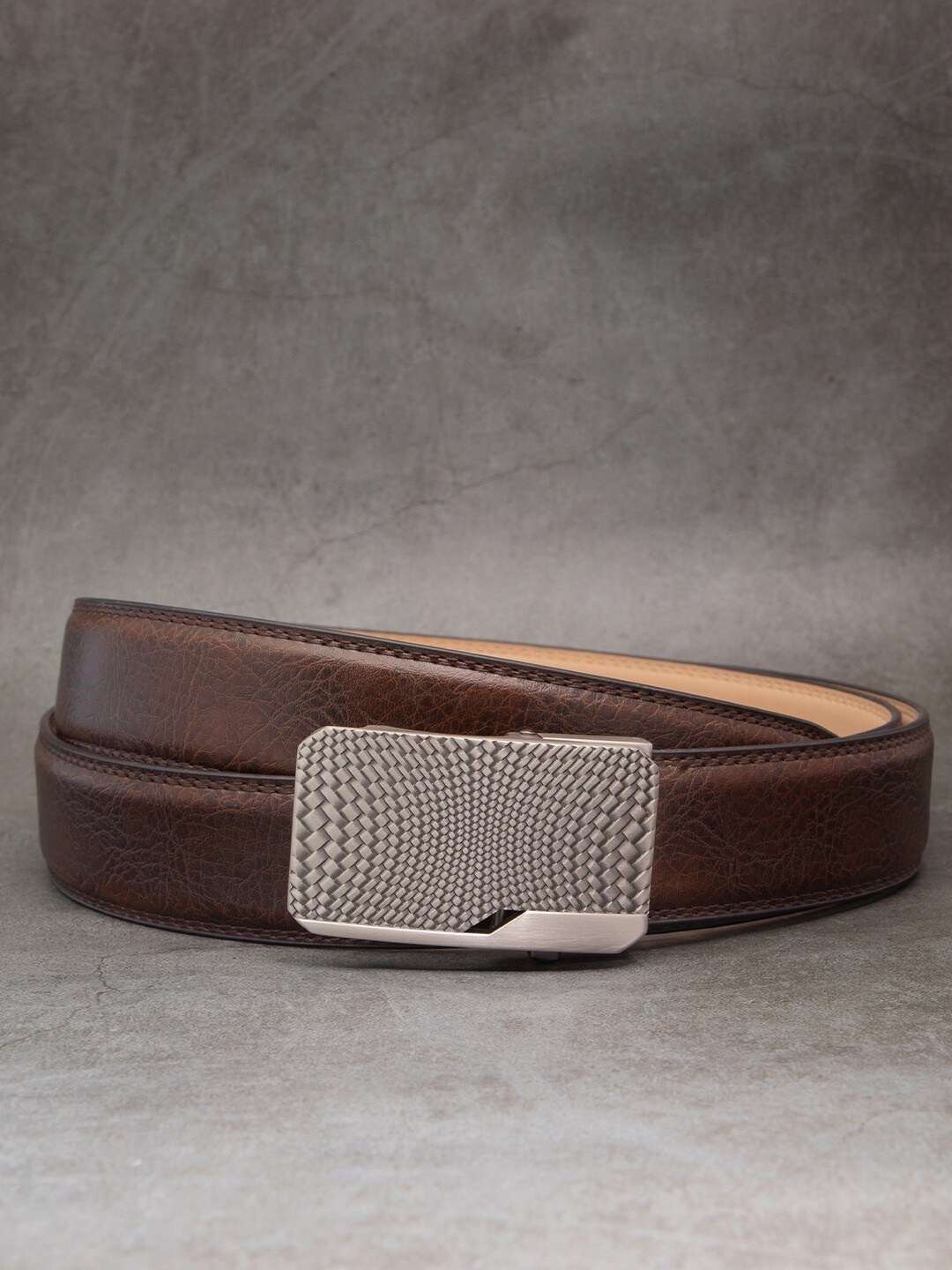 

BANGE Men Brown Textured Leather Formal Belt