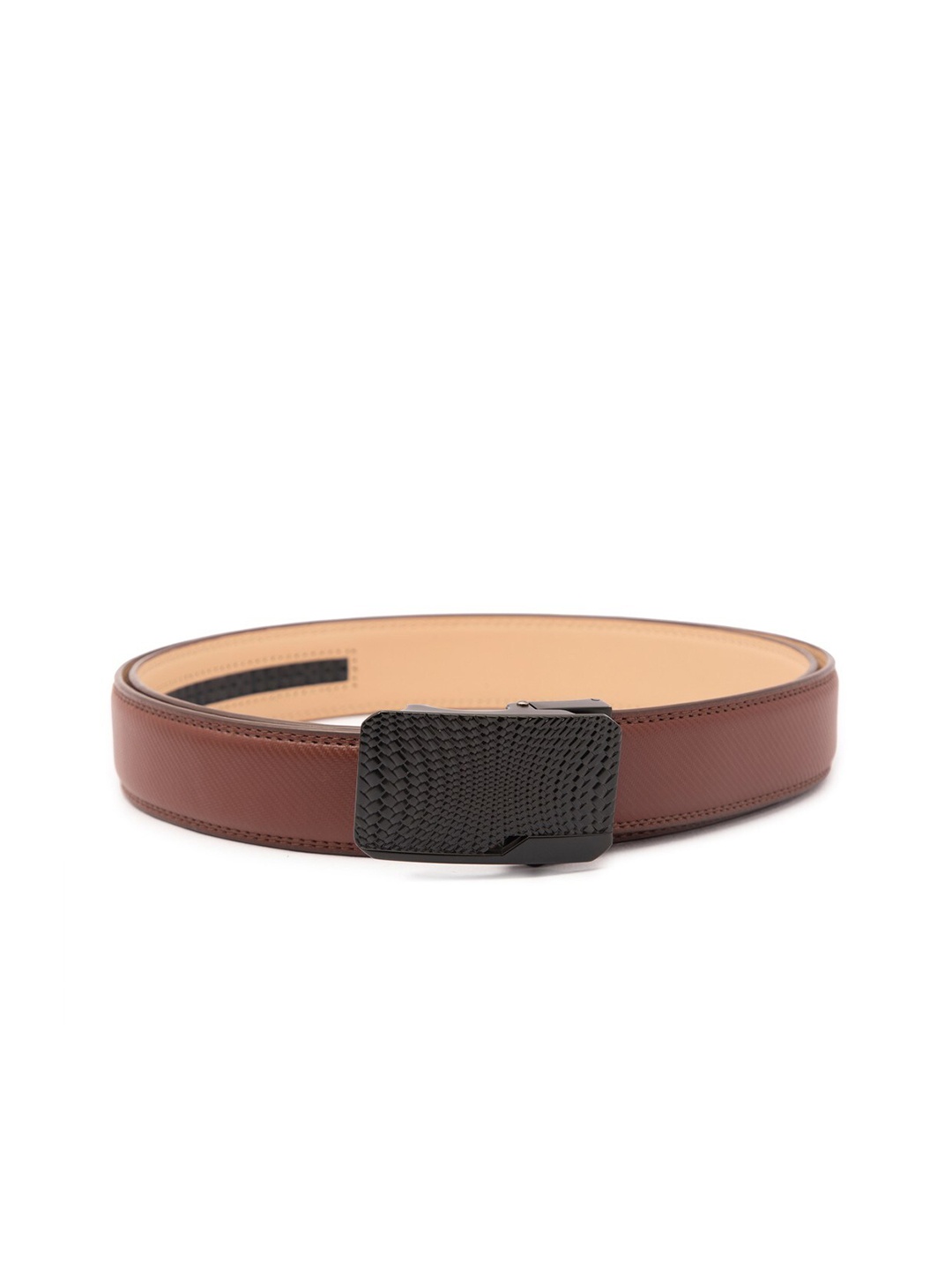 

BANGE Men Red Textured Leather Belt