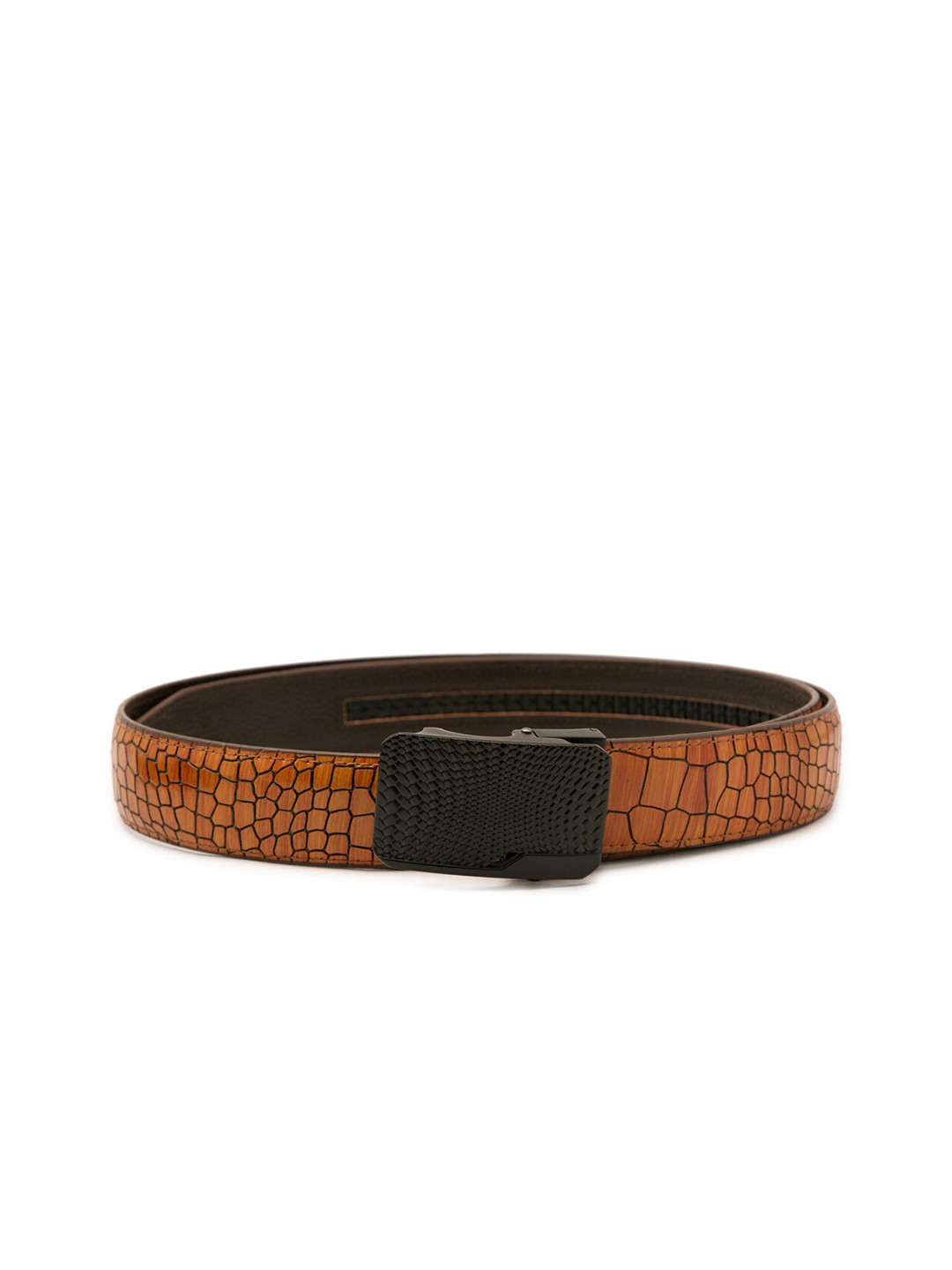 

BANGE Men Orange Textured Leather Formal Belt