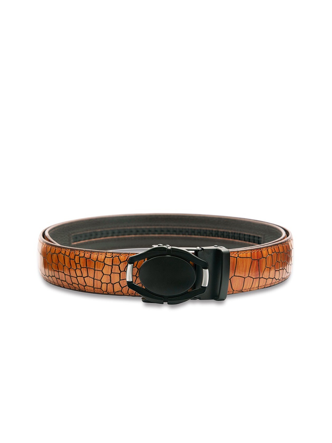 

BANGE Men Orange Animal Textured Leather Formal Belt