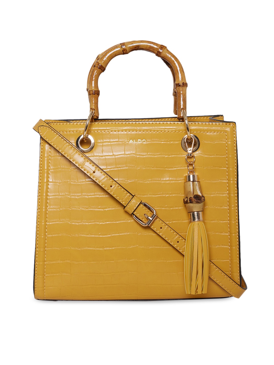 

ALDO Yellow Textured Structured Handheld Bag