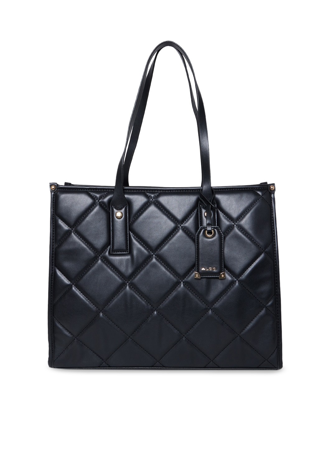 

ALDO Black Textured Structured Handheld Bag with Quilted