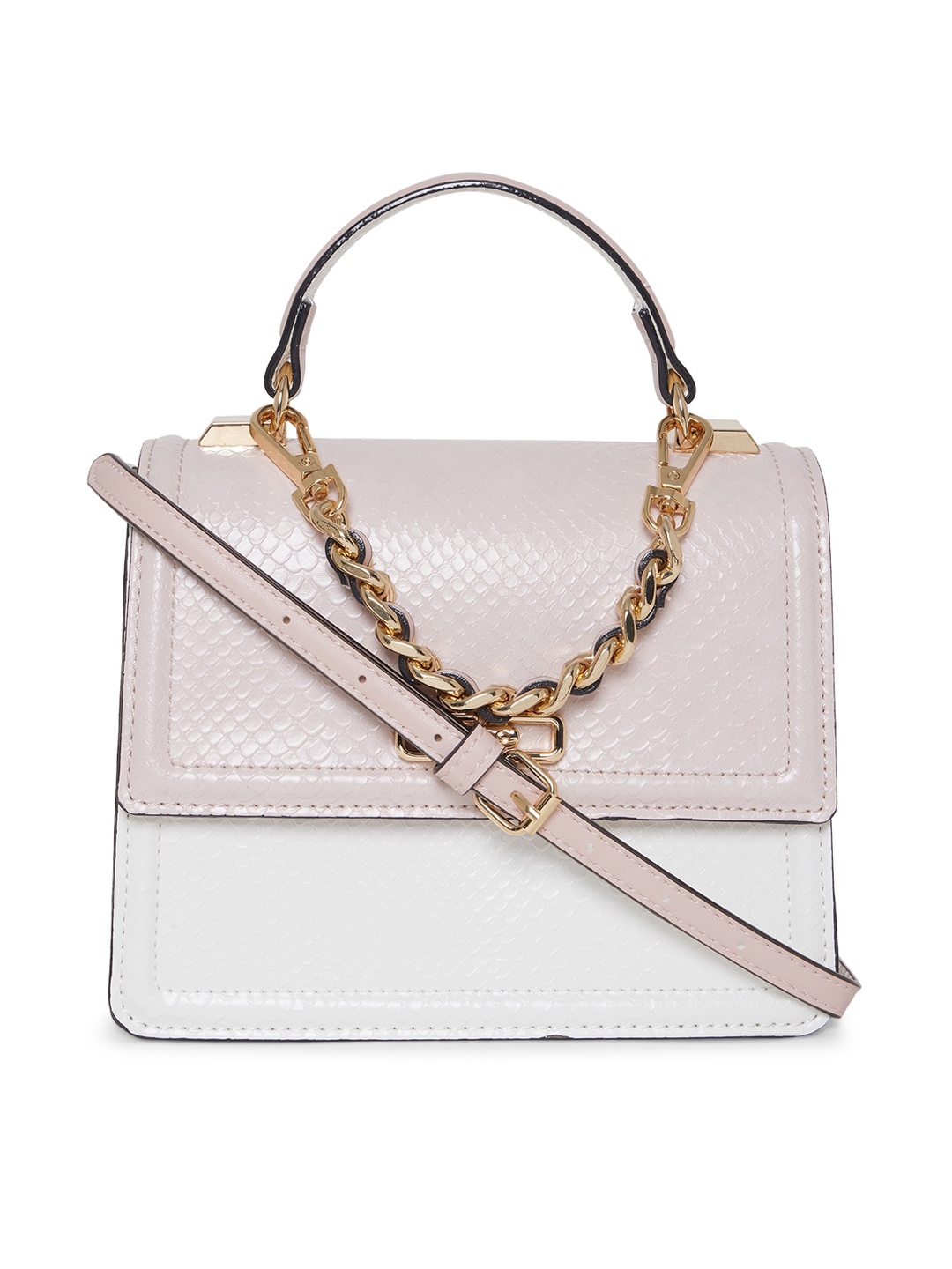 

ALDO Women Dusty Pink & White Textured Structured Satchel Bag