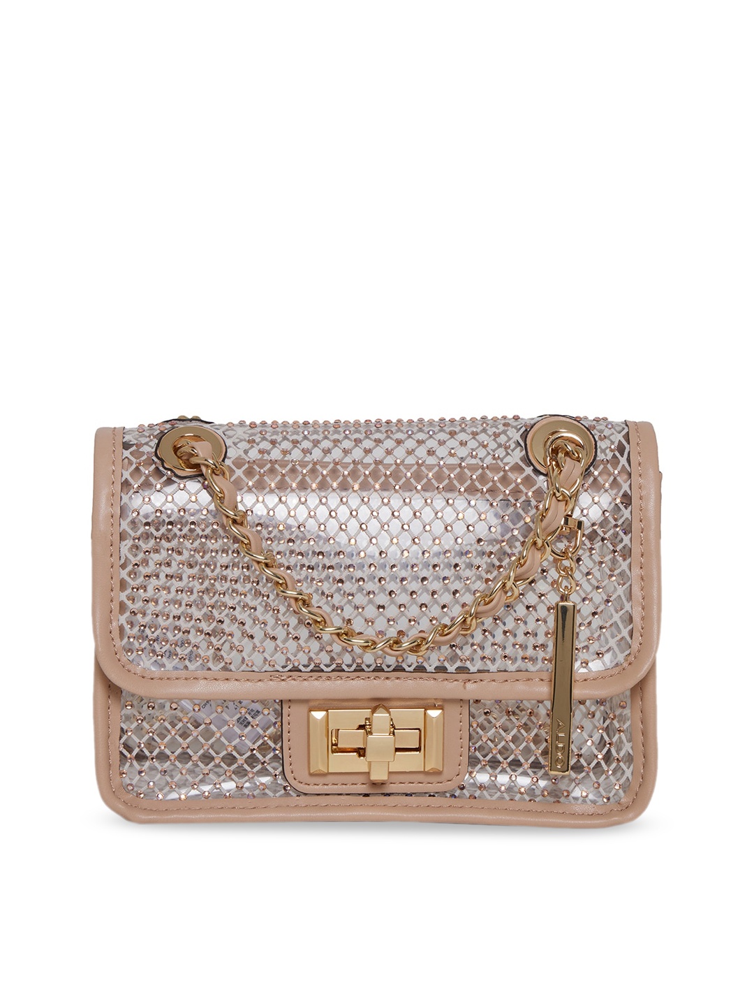 

ALDO Women Brown & Gold-Toned Structured Sling Bag with Cut Work