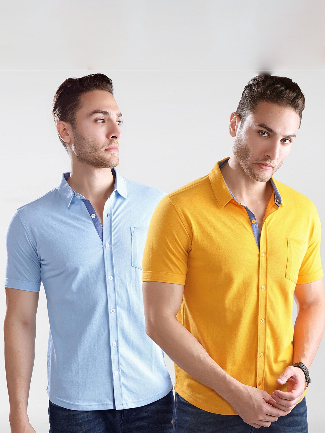 

Dream of Glory Inc Men Set Of 2 Blue Slim Fit Casual Shirt