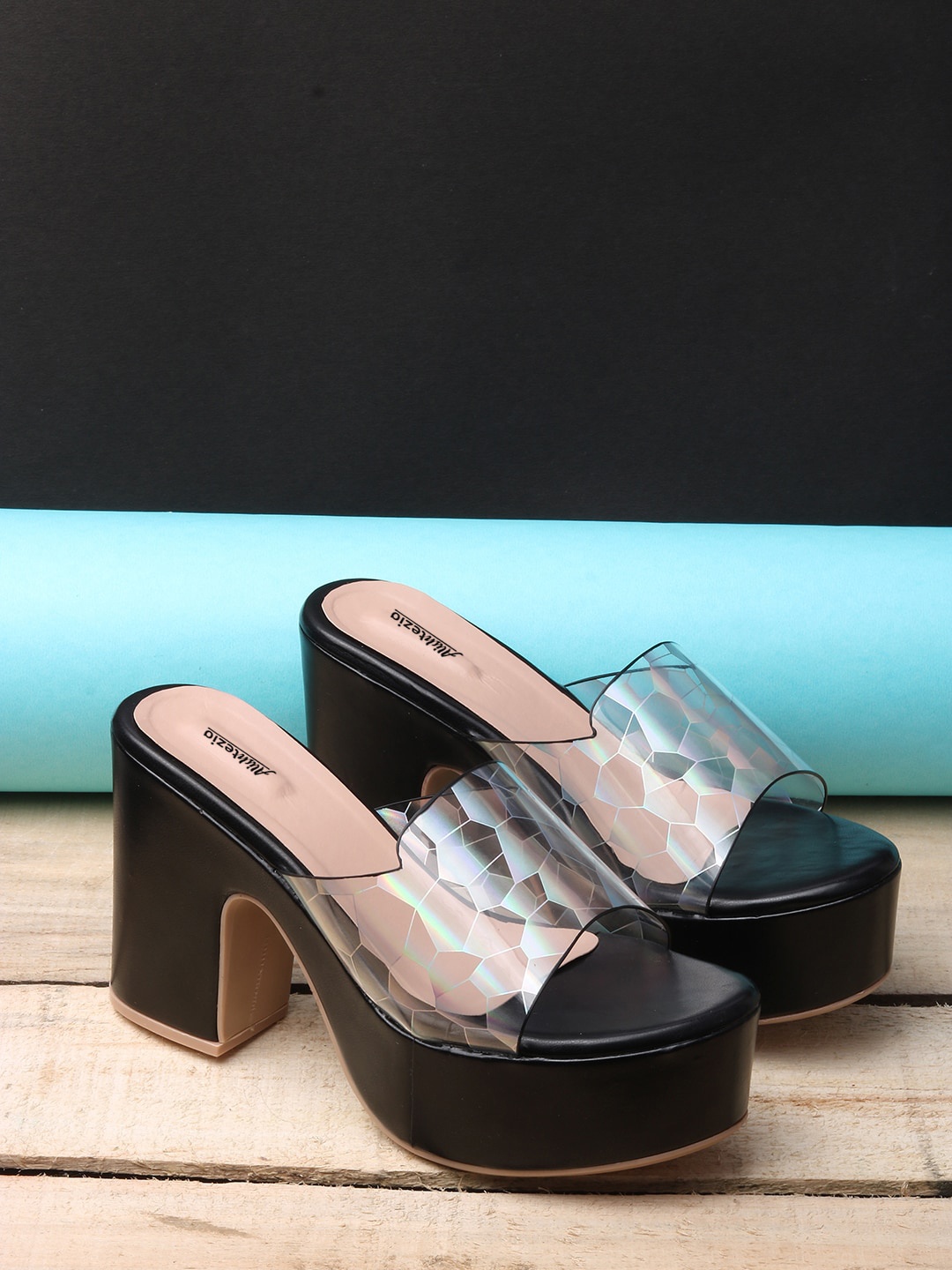 

Alishtezia Black Textured PU Block Sandals