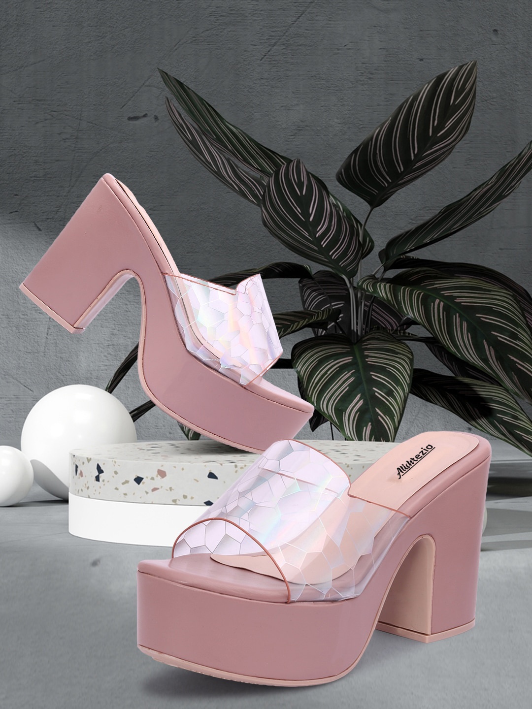 

Alishtezia Peach-Coloured PU Block Peep Toes