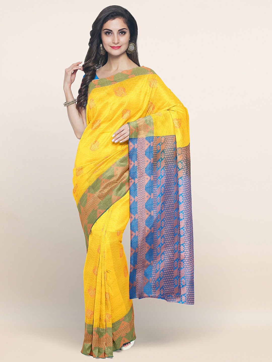 

Pothys Yellow & Violet Ethnic Motifs Zari Art Silk Saree