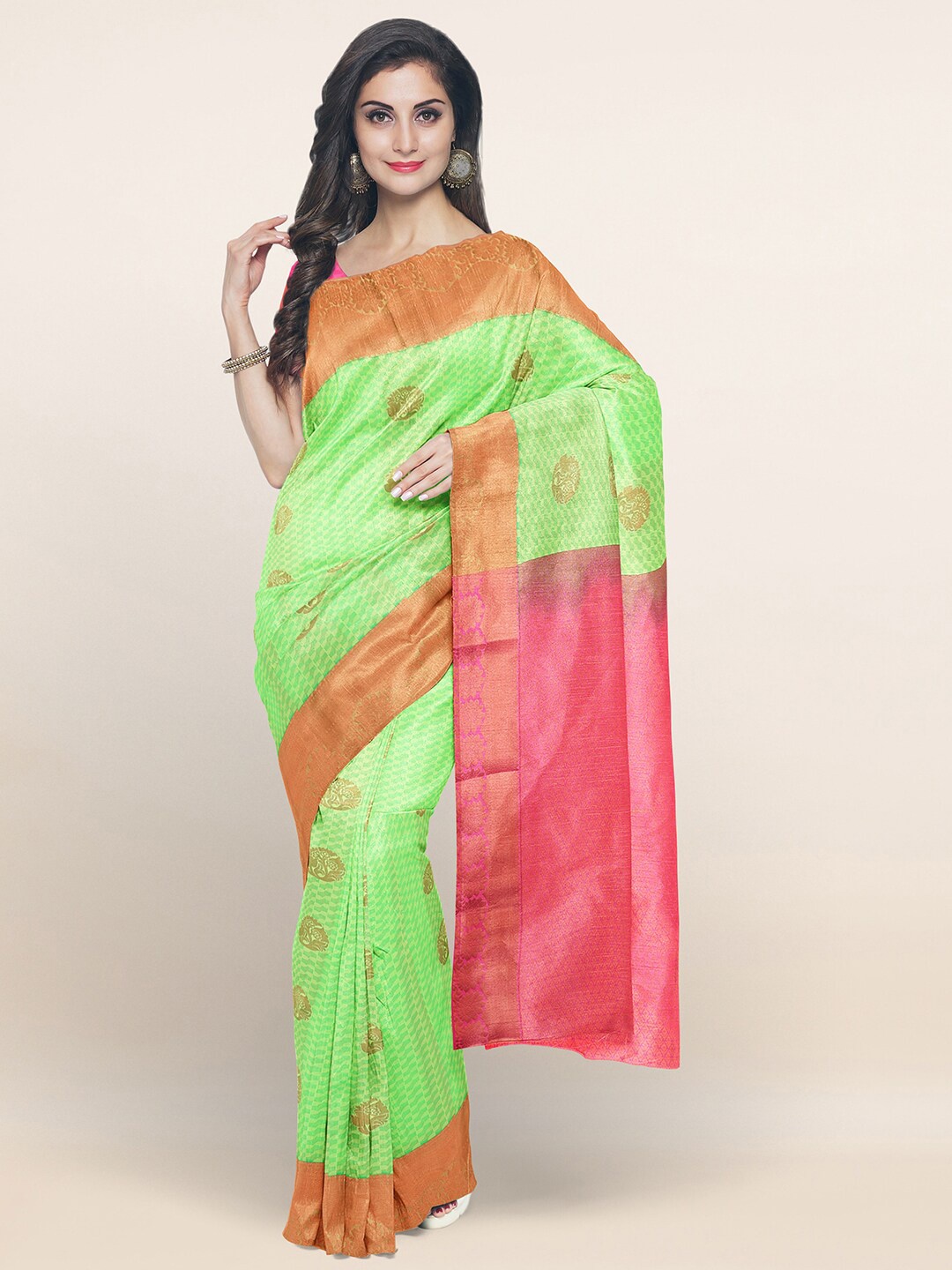 

Pothys Green & Pink Ethnic Motifs Zari Art Silk Saree