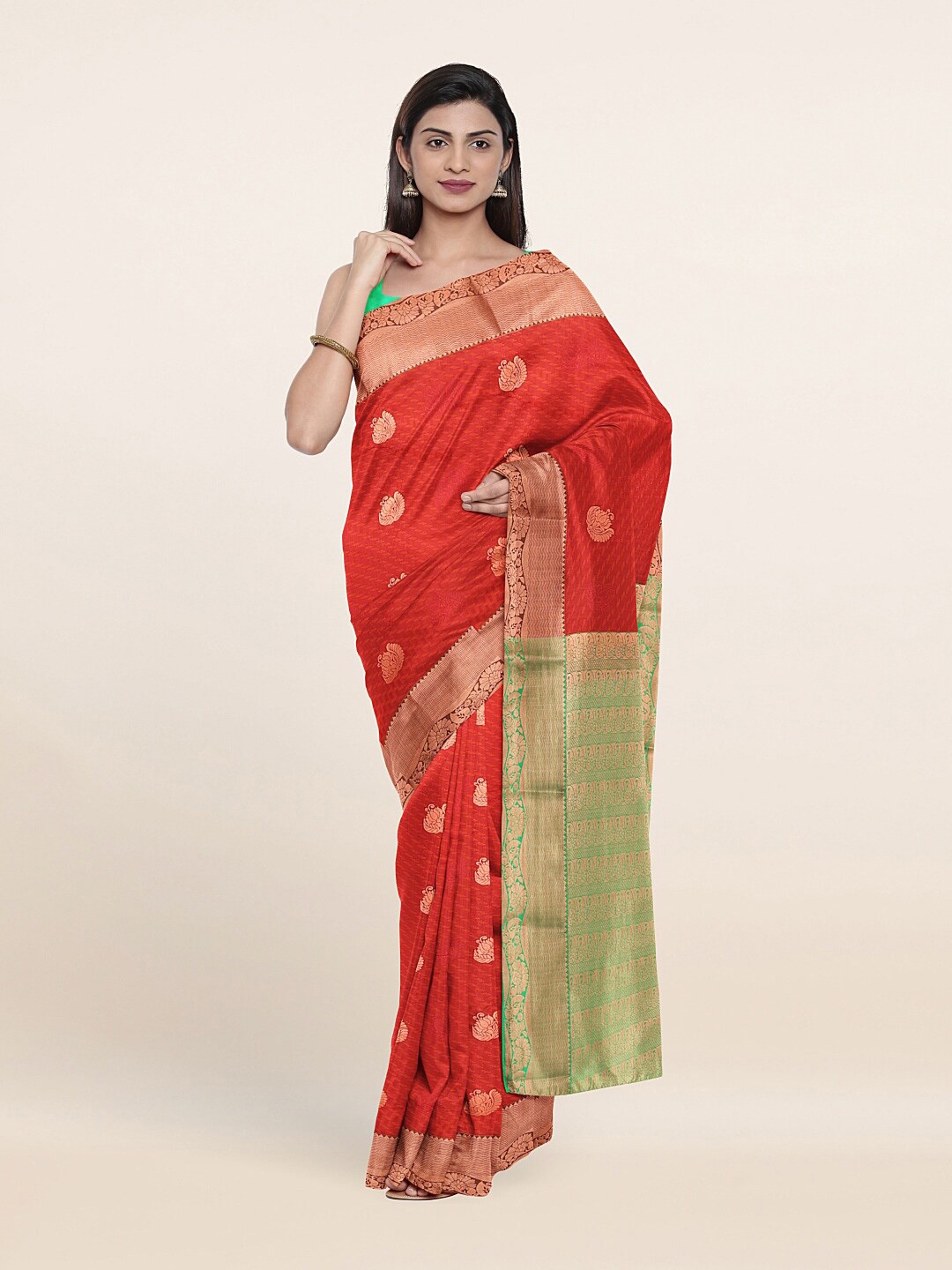 

Pothys Rust & Golden Ethnic Motifs Zari Art Silk Saree