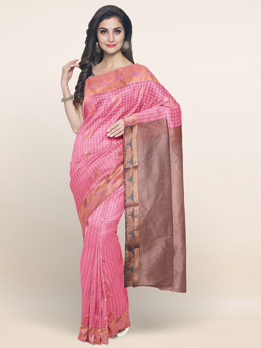 

Pothys Pink & Green Woven Design Zari Art Silk Saree