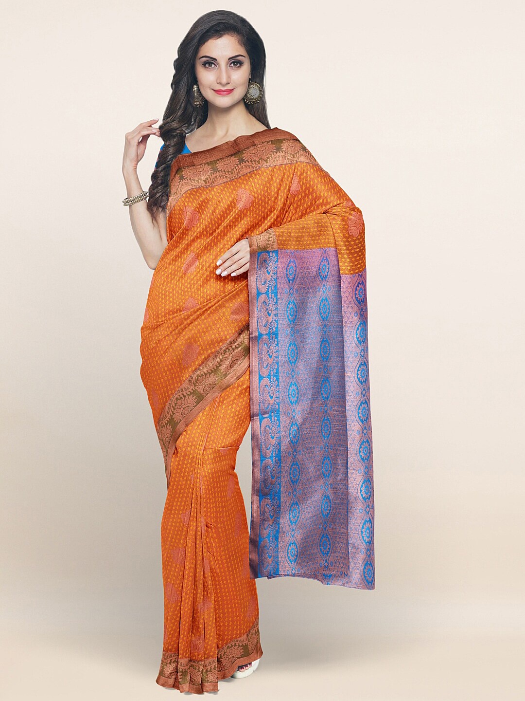 

Pothys Mustard & Blue Ethnic Motifs Zari Art Silk Saree