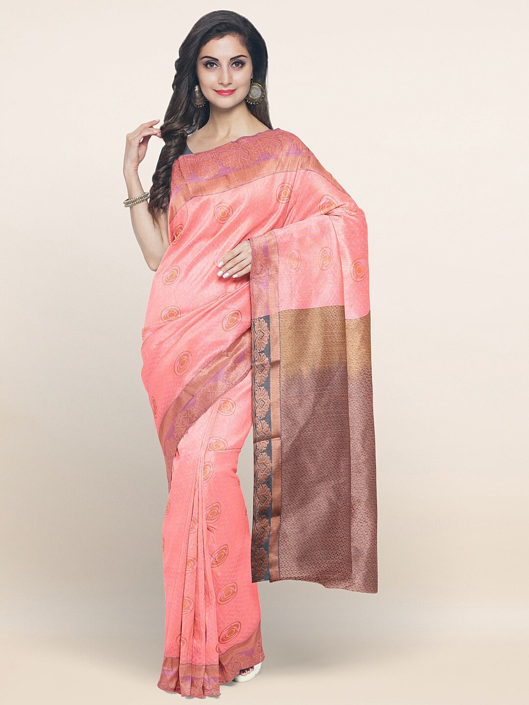 

Pothys Peach-Coloured & Golden Ethnic Motifs Zari Art Silk Saree