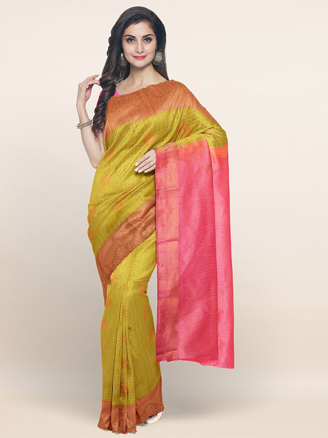 

Pothys Green & Gold-Toned Woven Design Zari Art Silk Saree