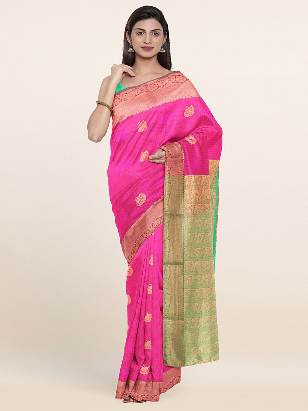 

Pothys Magenta & Green Woven Design Zari Art Silk Saree