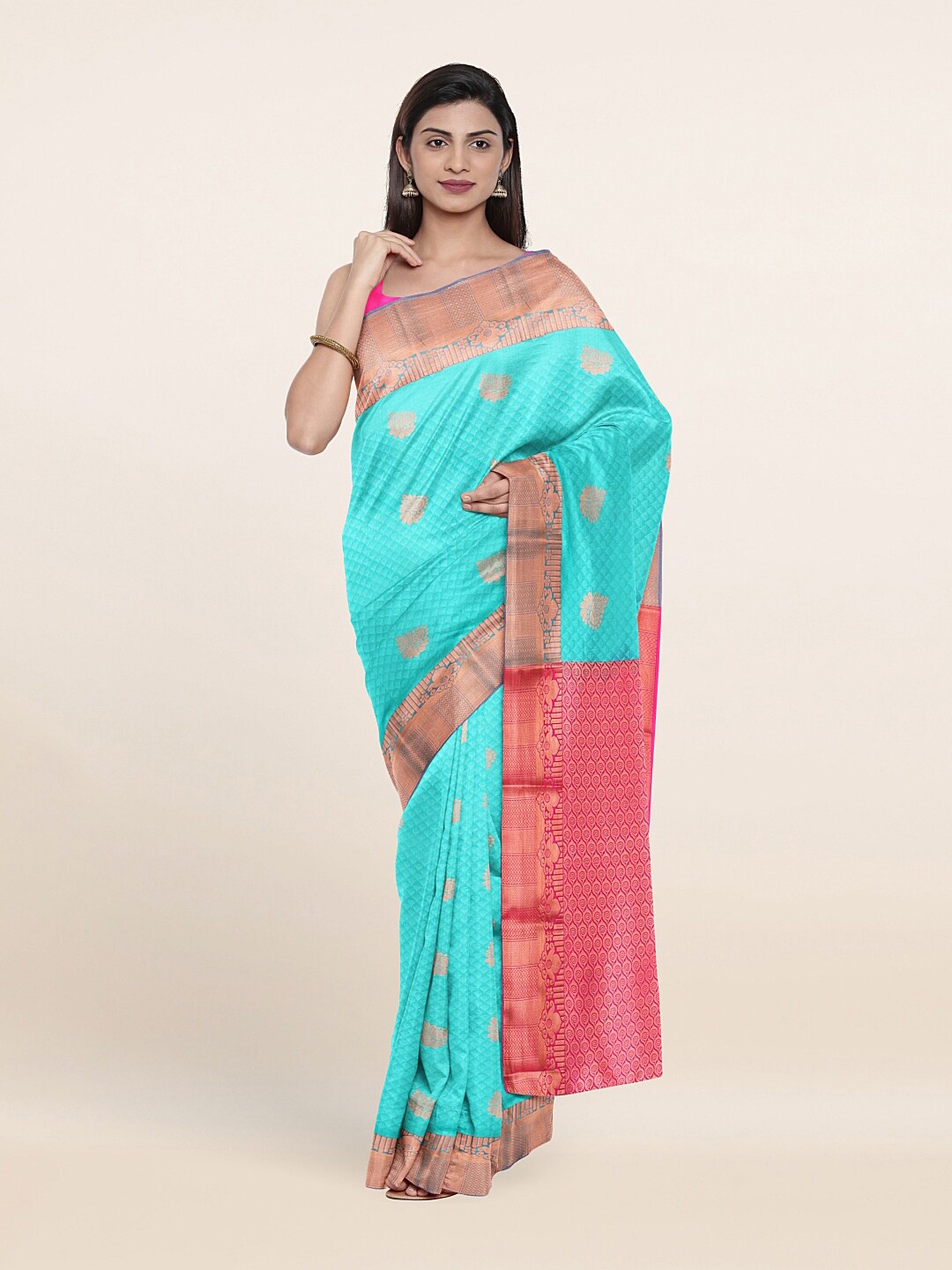 

Pothys Green & Pink Ethnic Motifs Zari Art Silk Saree