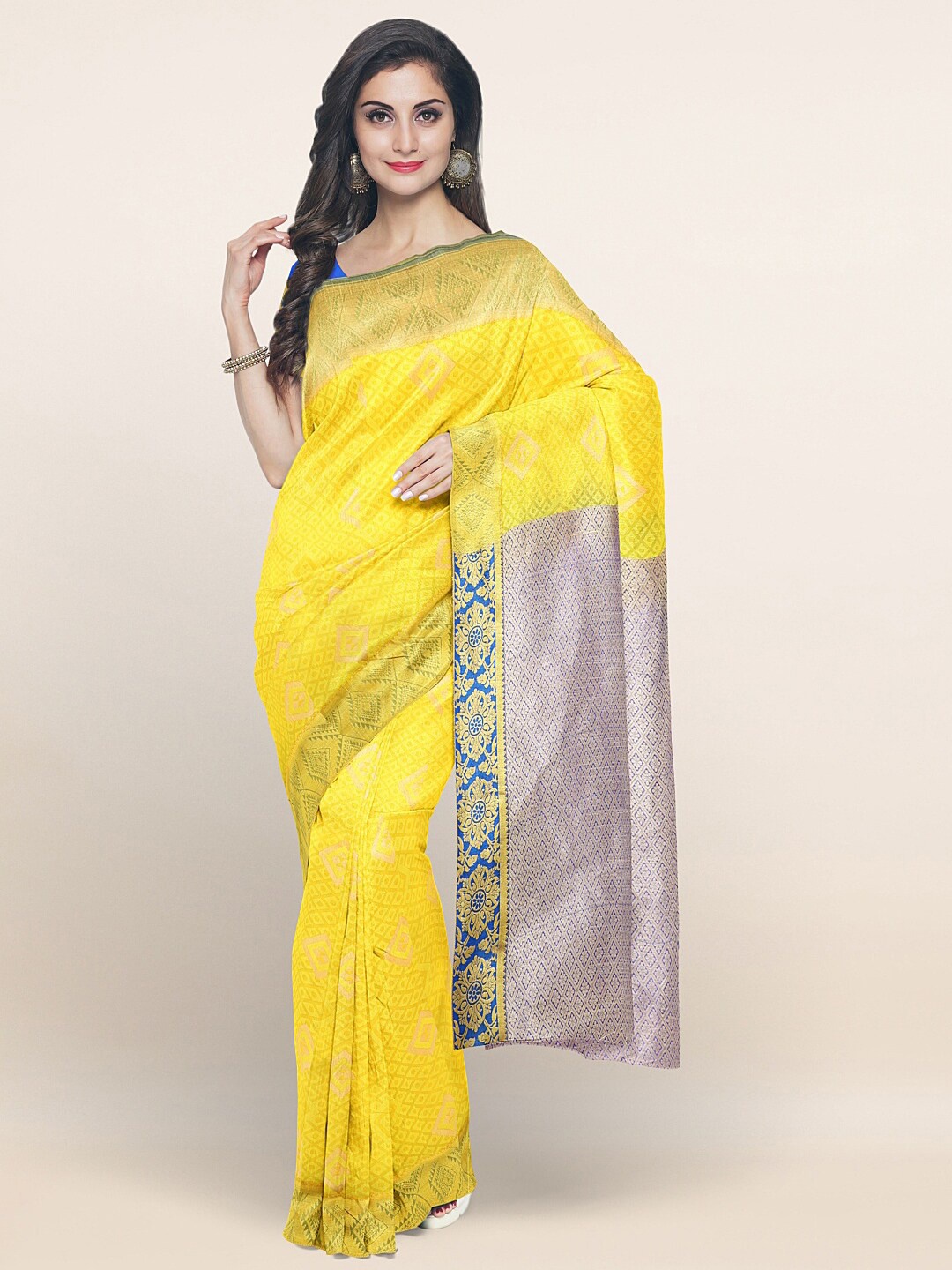 

Pothys Yellow & Golden Ethnic Motifs Zari Art Silk Saree