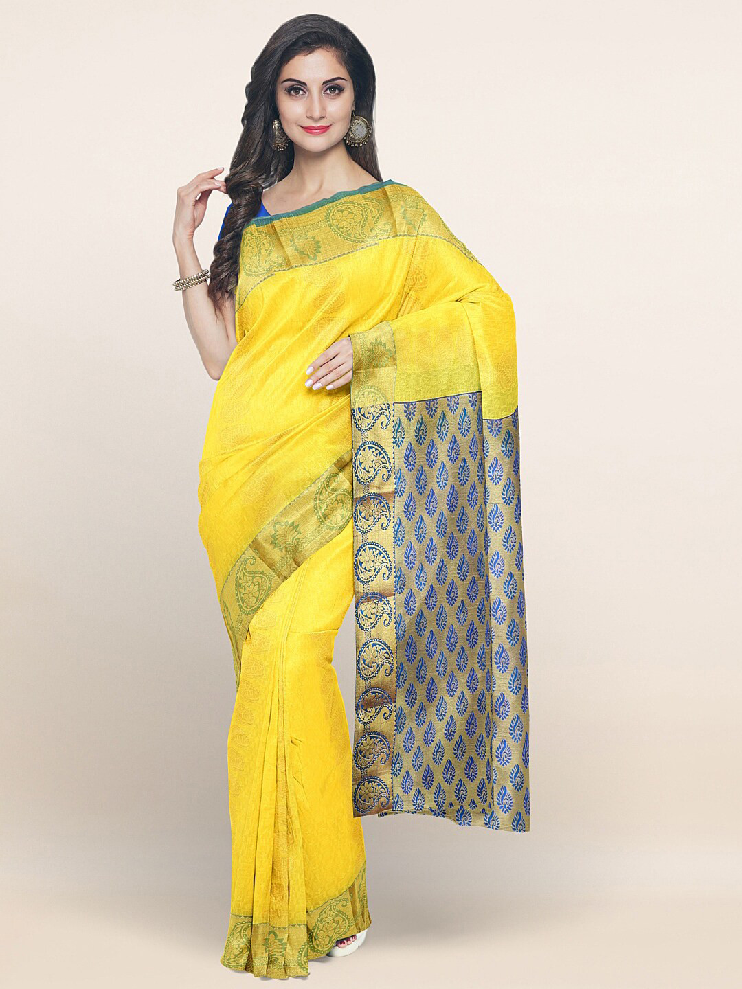 

Pothys Yellow & Blue Ethnic Motifs Zari Art Silk Saree