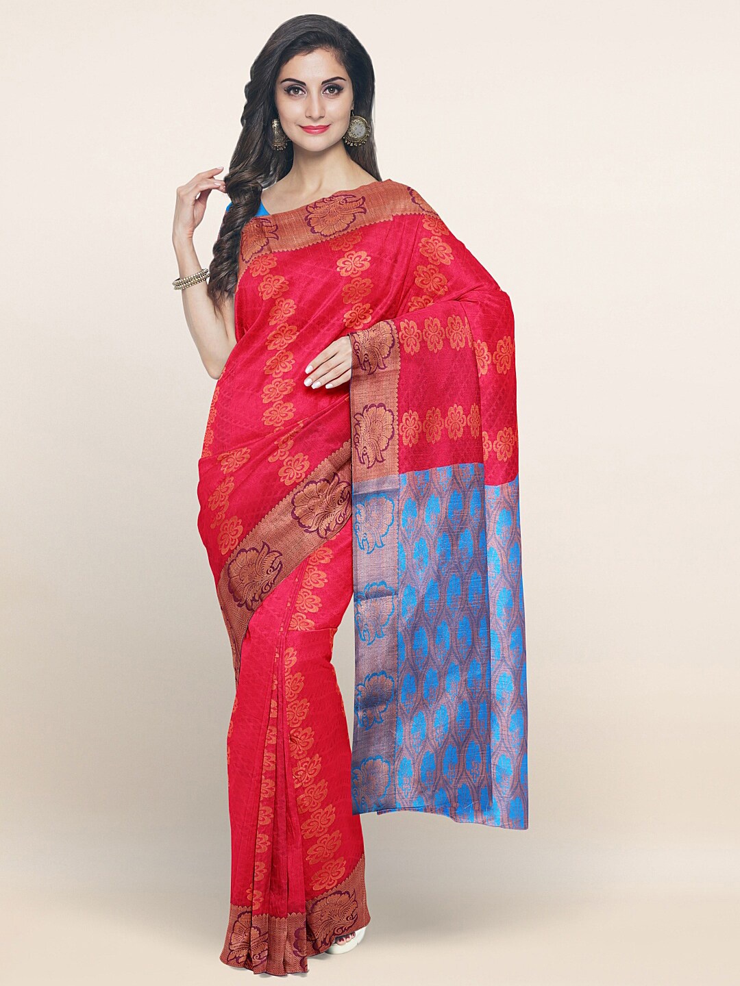 

Pothys Red & Gold-Toned Woven Design Zari Art Silk Saree
